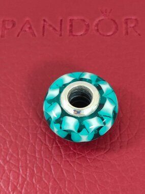 Pandora Teal Lattice Murano Glass Charm Bracelet Bead Pendant S925 ALE with box